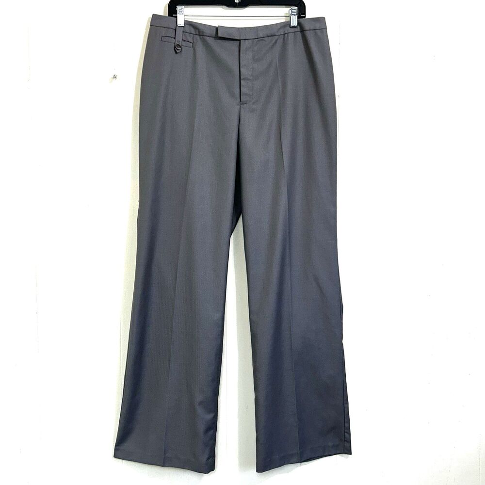 Merona Grey Wool Trousers Pants Size 14 Tall Wide Leg Flat Front Dress Pants